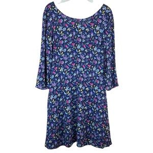 GAP Floral Print Midi Dress Pockets Wide Neck Blue Navy Pink Yellow Sz 8